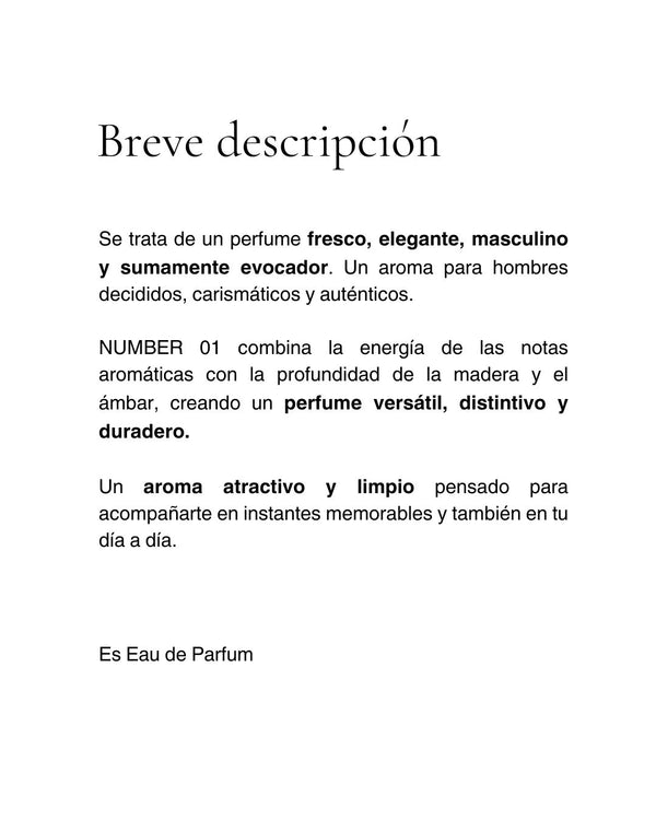 Perfume para hombre Veloreē: NUMBER 01